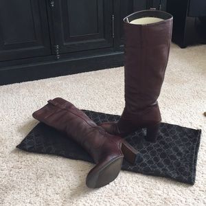Women’s Gucci High Knee Leather Boots Brown US 9B